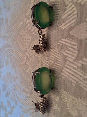 New Sterling Chalcedony Green Earrings Post Drop